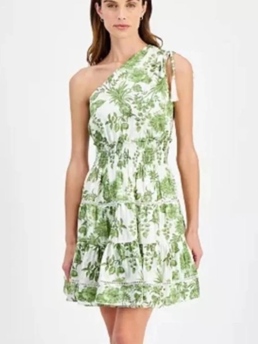 Taylor  Sleeveless  Tropical mini lined Cotton dress green white size Medium;